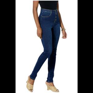 DG2 by Diane Gilman Women's Stretch Button Fly Skinny Jean Indigo - Petite